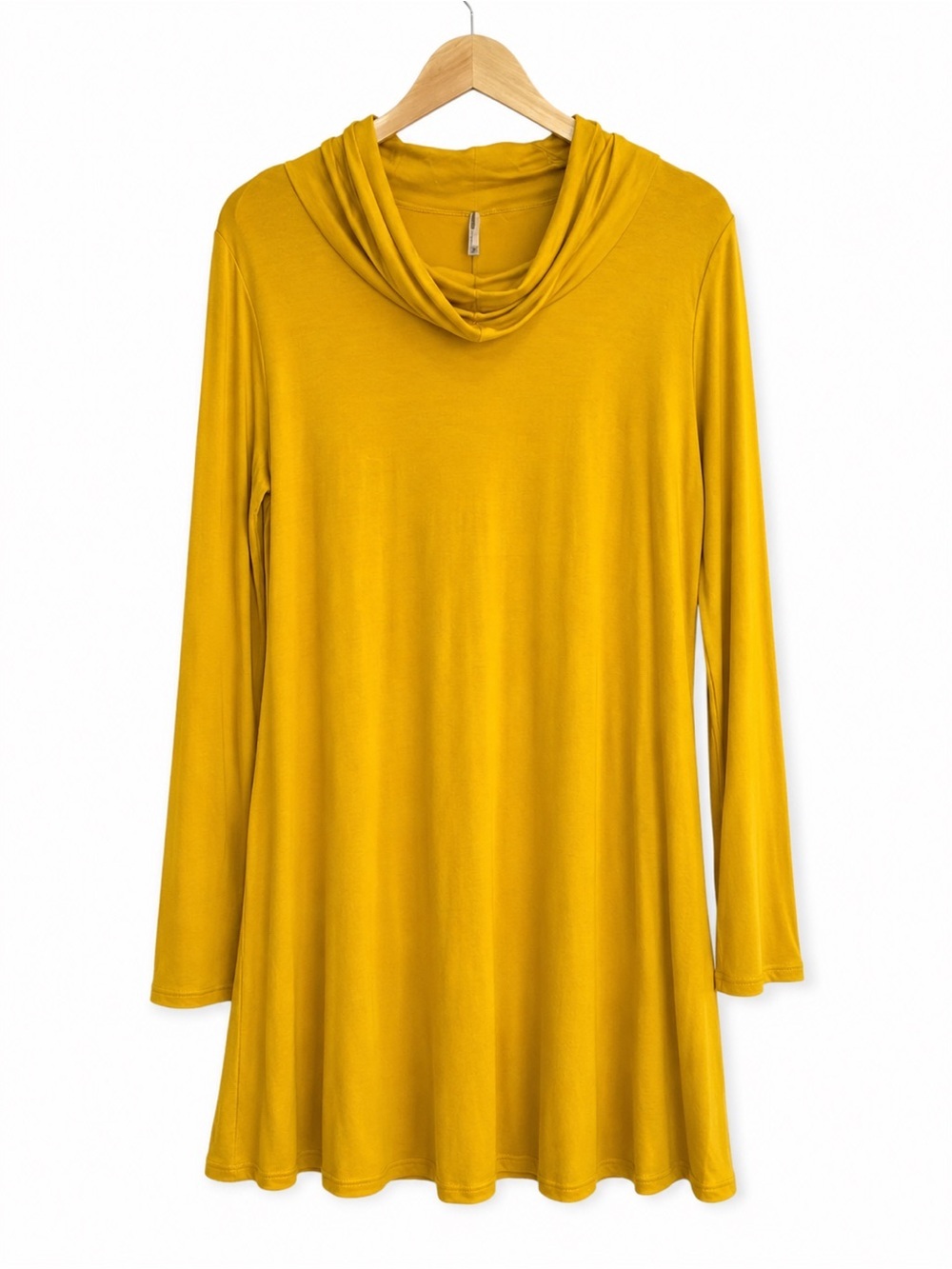 Azules Mustard Yellow Cowl Neck Long Sleeve Tunic Top S Made USA